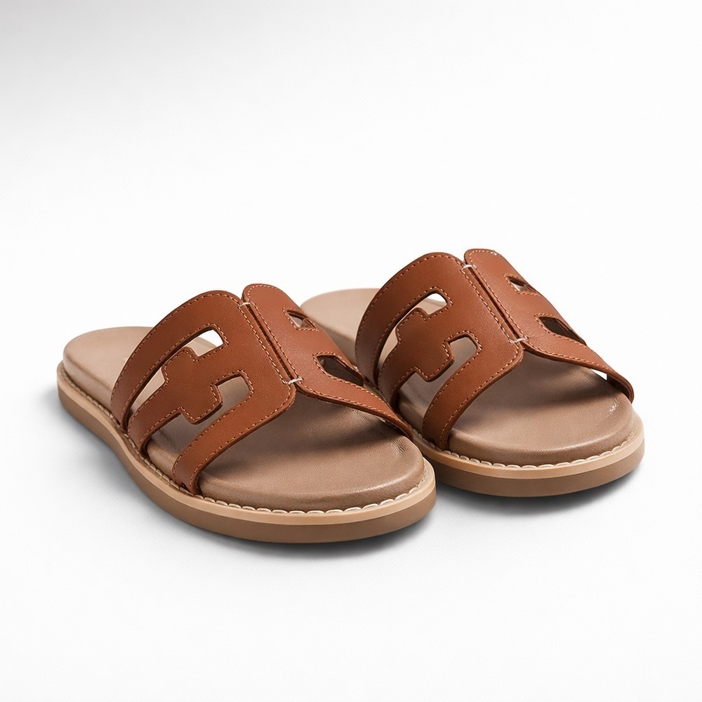 Sam Edelman Valeri Mini Leather Slide Sandals Girls 12 Saddle Brown NWT
